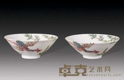 民国 粉彩凤竹斗笠碗（2件） 直径9.7cm